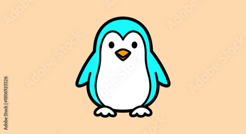 Cute cartoon penguin with blue and white colors standing upright looking forward.