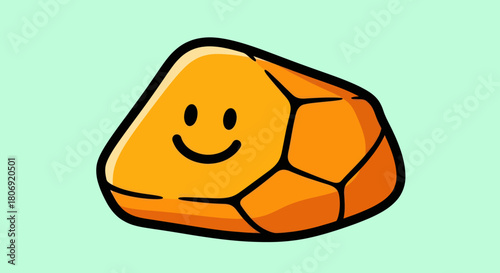 Smiling orange gemstone with a happy face and unique facets.