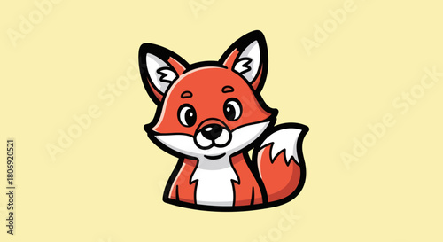 Cute cartoon fox illustration with big eyes and fluffy tail.