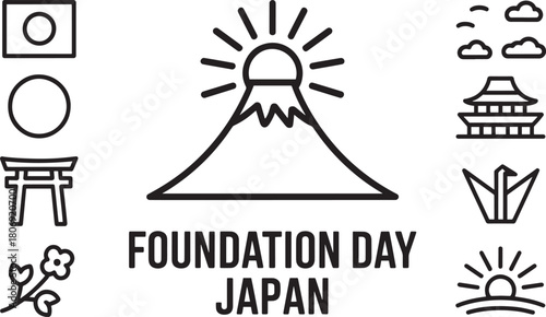 Foundation day japan greeting vector icon drawing japanese theme national holiday for religion landmark