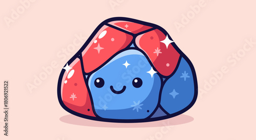 Cute cartoon gemstone with happy face and sparkling details.