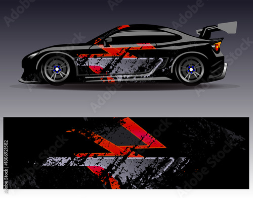Car wrap design vector. Graphic abstract stripe racing background designs for vehicle, rally, race, adventure and car racing livery