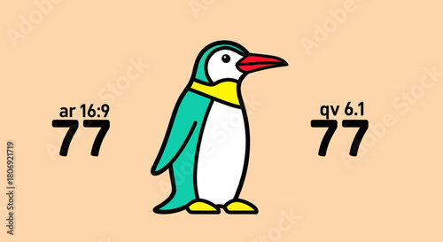 Cute cartoon penguin character with a yellow scarf.