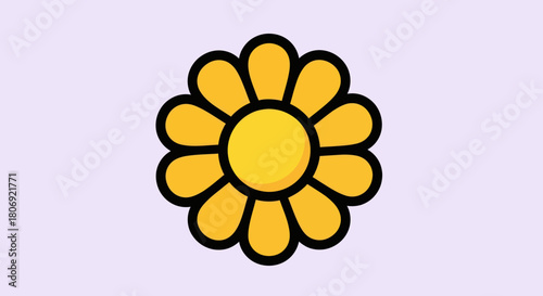 Simple Yellow Flower Illustration with Black Outline.