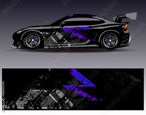 Car wrap design vector. Graphic abstract stripe racing background designs for vehicle, rally, race, adventure and car racing livery