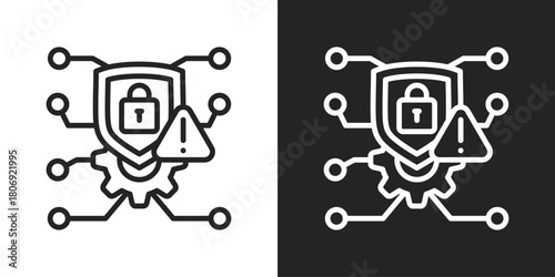 Cybersecurity Icon In Line Version On Black And White Background