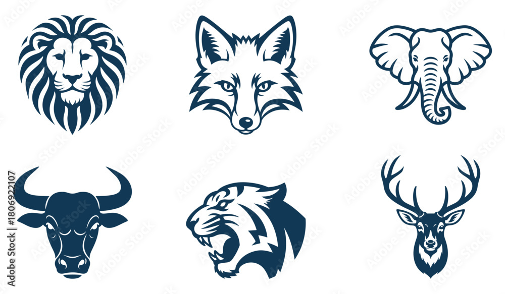 Fototapeta premium Wild Animals Icon Set – Bold Minimal Vector Mascot Collection