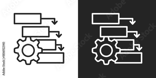 Cascading Icon In Line Version On Black And White Background