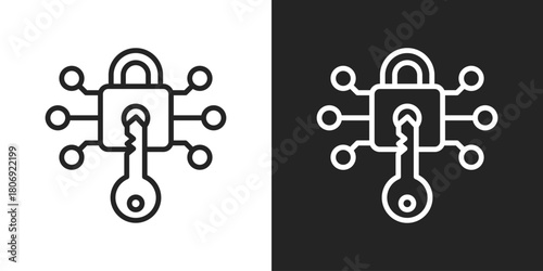 Encryption Icon In Line Version On Black And White Background