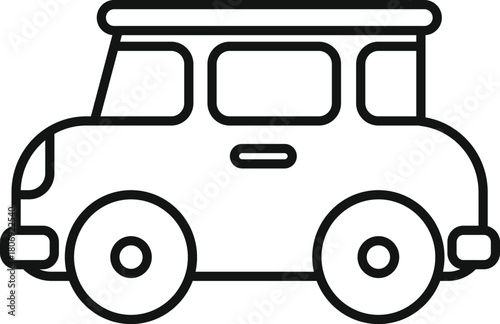 Simple line art depicts a classic car, its profile accentuated by a roof rack, embodying streamlined design and vintage charm