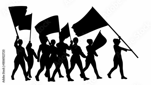 Powerful crowd marching forward with flags, a symbol of unity and determination, perfect for conveying social movements or collective action messages