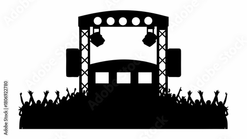Dynamic concert crowd silhouette with stage and lights, perfect for event promotion and music festival flyers, capturing energy and excitement