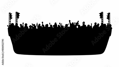 Energetic concert crowd silhouette, fans cheering under stage lights, perfect for music event promos and dynamic social media visuals, scalable vector