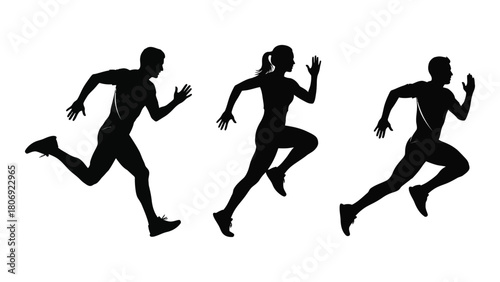 Running athletes silhouettes isolated on white background, Vector