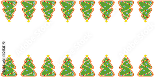 Christmas tree cake blank frame. Vector illustration of Christmas gingerbread cake Empty Frame for web banner and holiday background. Christmas Frame isolated white