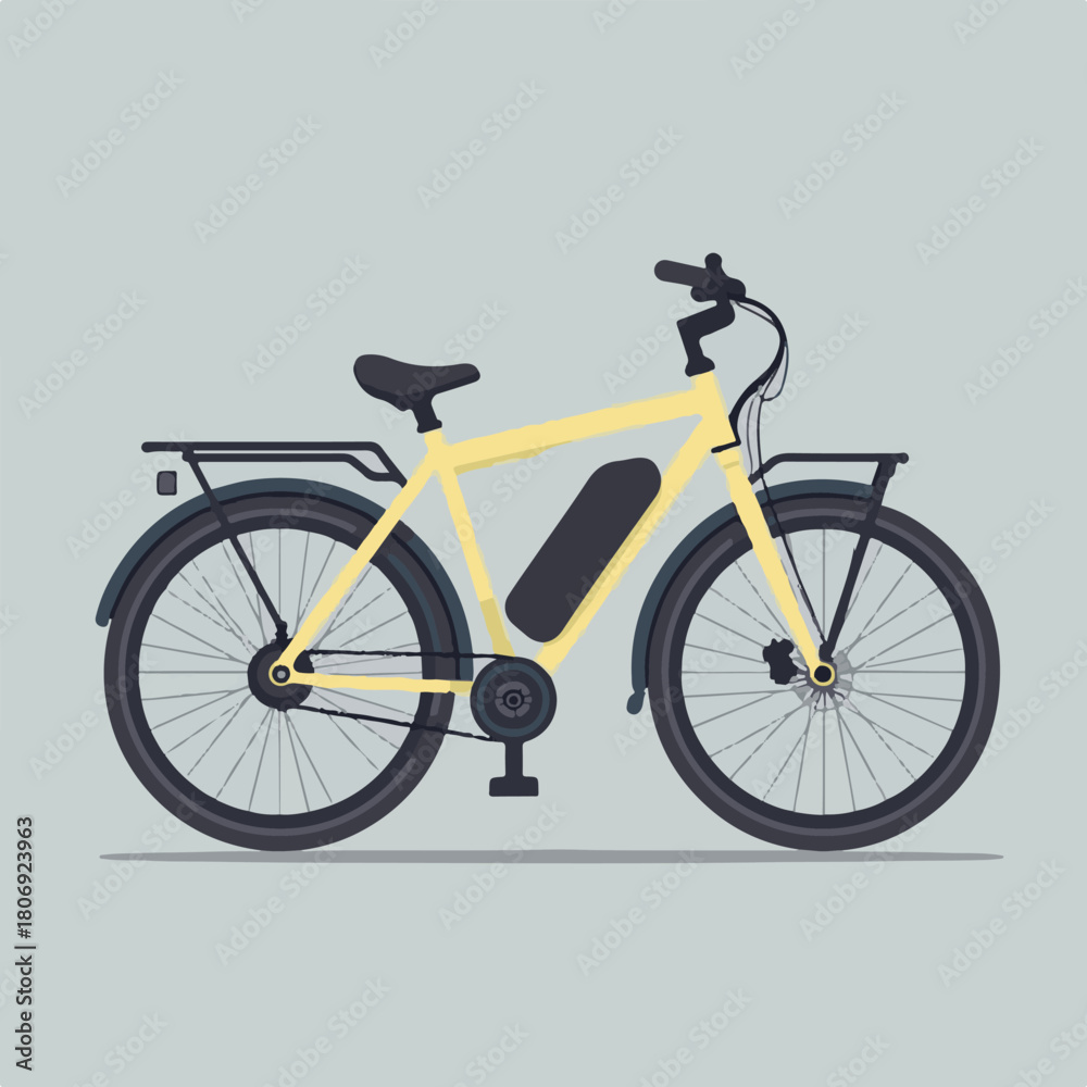 Fototapeta premium Minimalist Vector Illustration of Electric Bicycle in Modern Style with Soft Yellow and Dark Gray Colors