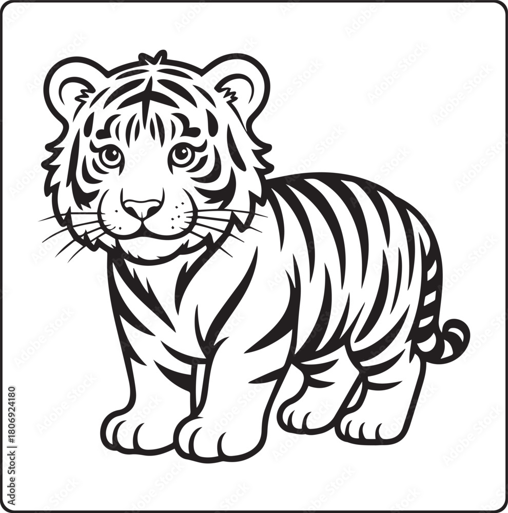 Fototapeta premium Cute tiger black outline vector illustration coloring book for kids