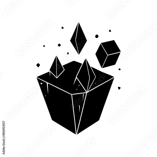 Abstract geometric shape with crystal isolated on