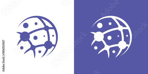 A modern dual-meaning logo combining a globe and connected dots, symbolizing worldwide networks, digital connectivity, and global collaboration in a clean, modern style.