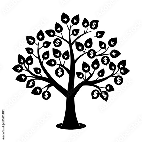 Money tree with dollar sign leaves isolated on