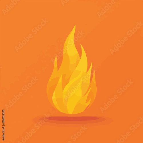 Minimalist Vector Illustration of Fire Flame with Bright Orange and Yellow Colors in Abstract Style for Digital Art and Branding