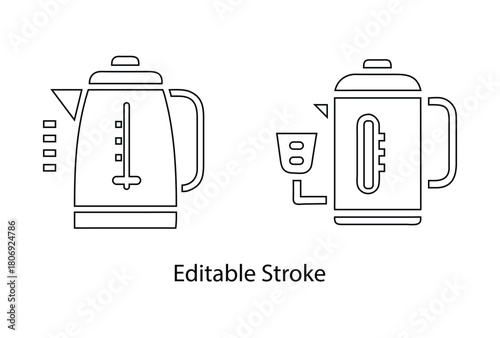 electric kettle vector editable stroke icon, hot water boiling vector line art illustration