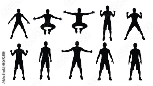 Male fitness exercise silhouettes isolated on white background, Vector