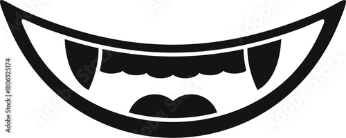 Black and white drawing of vampire's smile baring fangs