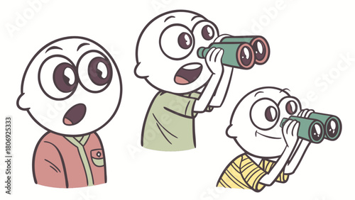 Cartoon character looking through binoculars vector illustration design graphic resource for design projects