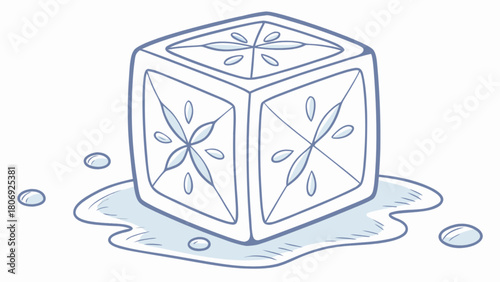 Ice cube illustration vector graphic design for cooling drinks and beverages with water droplets around it
