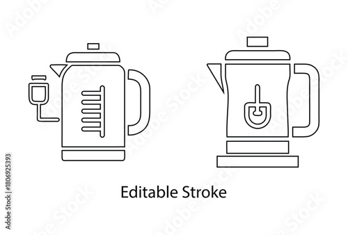 electric kettle vector editable stroke icon, hot water boiling vector line art illustration