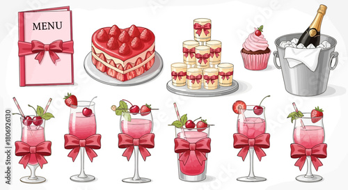 Romantic Delights A Sweet Collection of Pink and Red Desserts, Festive Cocktails, and Celebratory Champagne for Special Occasions