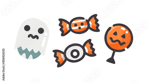 Halloween ghost candy spooky sweets trick or treat october holiday festive season cartoon illustration vector
