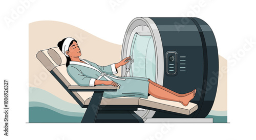 Serene woman reclining during advanced spa treatment for wellness and relaxation in beauty center