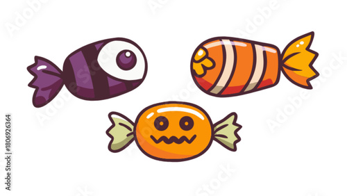 Halloween candy vector illustration featuring spooky sweets for trick or treat design and party favors