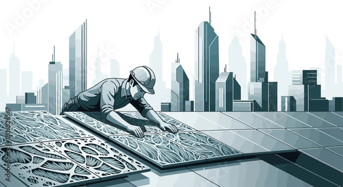 Solar panel installation on city rooftop: harnessing clean energy for a sustainable urban