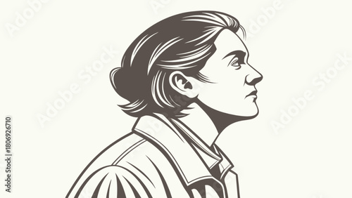 Illustration of a woman in profile vector art style drawing with short hair and jacket fashion design