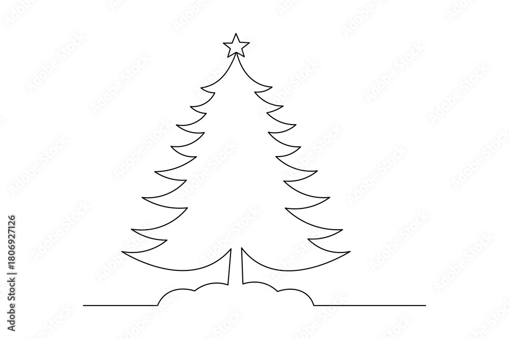 Obraz premium Christmas tree, modern holiday festive continuous one-line drawing vector illustration