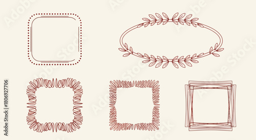 Collection of Decorative Floral Frames in Simple Line Art Style