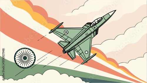 Indian air force fighter jet flying high patriotic illustration vector graphic design for independence day celebration