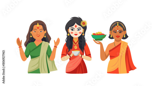 Indian women in traditional dress vector illustration for cultural events and festive season celebration