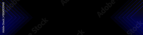 Black abstract banner with blue triangular pattern, modern geometric texture, diagonal rays and angles