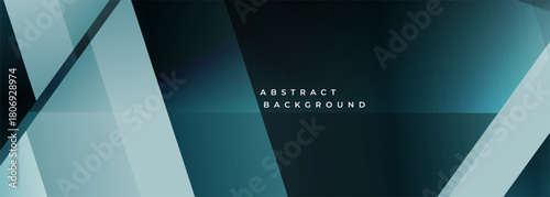 Blue modern abstract wide banner with geometric shapes. Dark blue abstract background. Vector illustration