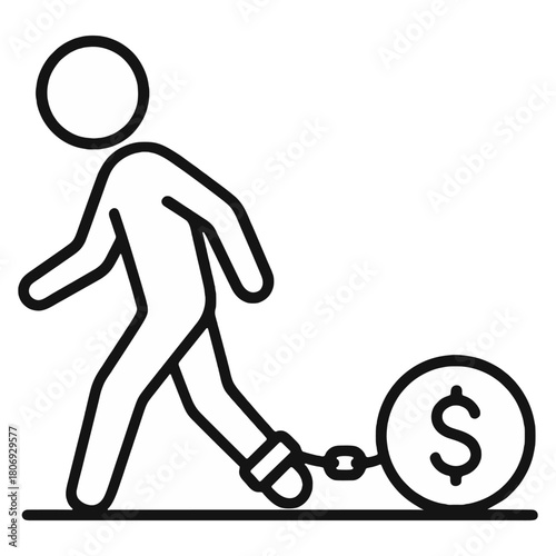 Debt burden icon with person dragging money weight