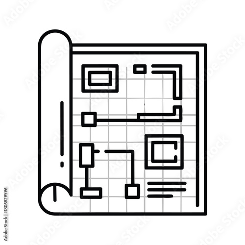 Architectural blueprint icon illustrating a design plan or layout