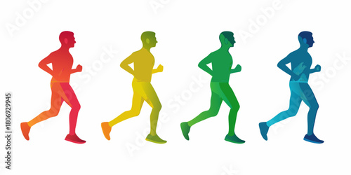 Colorful runners silhouettes representing diversity and health on a white background
