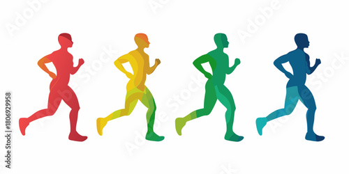 Colorful running man silhouettes marathon runners fitness and healthy lifestyle concept