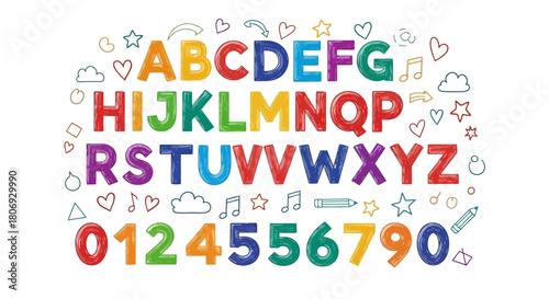 Colorful Alphabet and Numbers Illustration Vibrant Educational Design for Learning and Play