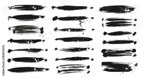 Black Ink Brush Strokes Collection Diverse Grunge Style Elements for Design & Decoration