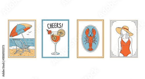 Summertime Delights A Collection of Beach, Drinks, and Coastal Illustrations for a Relaxed Season